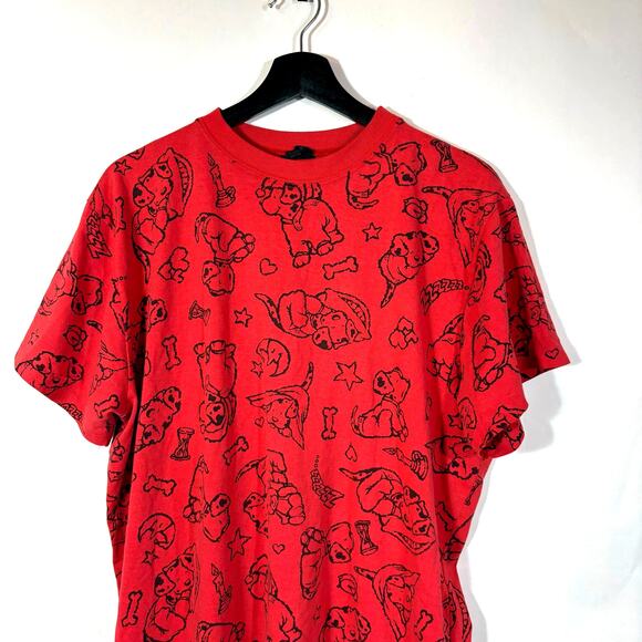 Zoo Crew 80s Red Puppy Dogs Long Night Shirt Cotton Stars Hearts Short Sleeve - Picture 3 of 9
